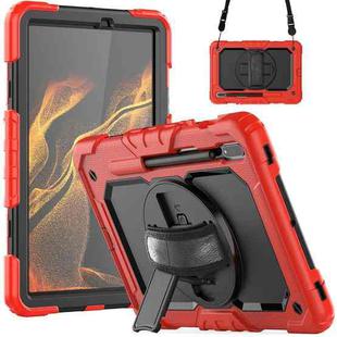 For Samsung Galaxy Tab S8 11 inch SM-X700 Silicone + PC Tablet Case with Shoulder Strap(Red+Black)