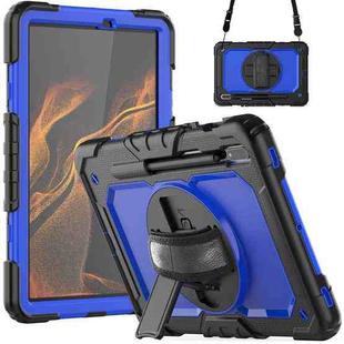 For Samsung Galaxy Tab S8 11 inch SM-X700 Silicone + PC Tablet Case with Shoulder Strap(Black+Dark Blue)