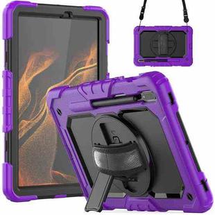 For Samsung Galaxy Tab S8 11 inch SM-X700 Silicone + PC Tablet Case with Shoulder Strap(Purple+Black)