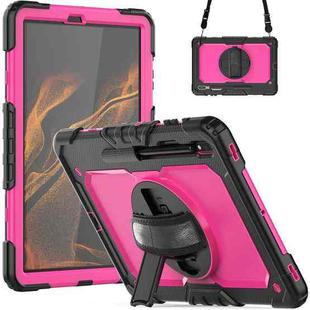 For Samsung Galaxy Tab S8+ 12.4 inch SM-X800 Silicone + PC Tablet Case with Shoulder Strap(Black+Rose Red)