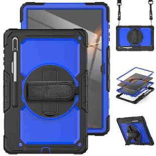 For Samsung Galaxy Tab S8 Ultra 14.6 inch SM-X900 Silicone + PC Tablet Case with Shoulder Strap(Black+Dark Blue)