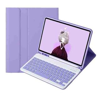 A11B Lambskin Texture Ultra-thin Bluetooth Keyboard Leather Case with Pen Holder For iPad Air 5 2022 / Air 4 2020 10.9 & Pro 11 inch 2021 / 2020 / 2018 (Lilac Purple)