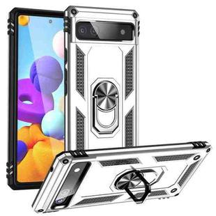 For Google Pixel 6A Shockproof TPU + PC Protective Case with 360 Degree Rotating Holder(Silver)