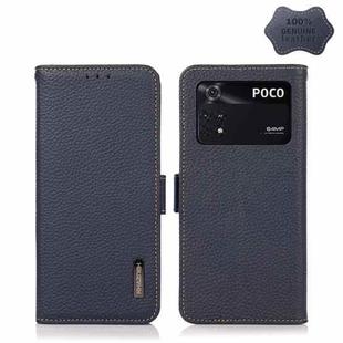 For Xiaomi Poco M4 Pro 4G KHAZNEH Side-Magnetic Litchi Genuine Leather RFID Phone Case(Blue)