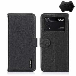 For Xiaomi Poco M4 Pro 4G KHAZNEH Litchi Genuine Leather Phone Case(Black)