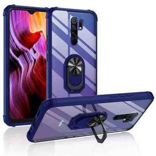 For Xiaomi Redmi 9 Shockproof Transparent TPU + Acrylic Phone Case with Ring Holder(Blue)