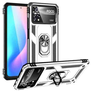 For Xiaomi Poco X4 Pro 5G Shockproof TPU + PC Phone Case with 360 Degrees Rotating Holder(Silver)