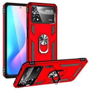 For Xiaomi Poco X4 Pro 5G Shockproof TPU + PC Phone Case with 360 Degrees Rotating Holder(Red)