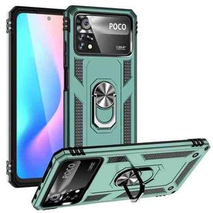 For Xiaomi Poco X4 Pro 5G Shockproof TPU + PC Phone Case with 360 Degrees Rotating Holder(Green)