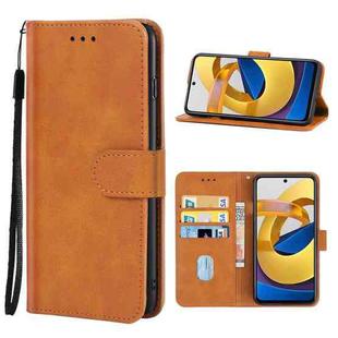 Leather Phone Case For Xiaomi Poco M4 5G(Brown)