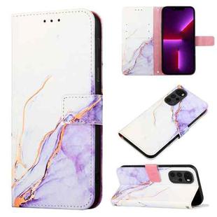 For Motorola Moto G22 PT003 Marble Pattern Flip Leather Phone Case(White Purple LS006)