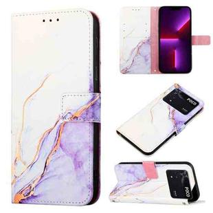 For Xiaomi Poco M4 Pro 4G PT003 Marble Pattern Flip Leather Phone Case(White Purple LS006)