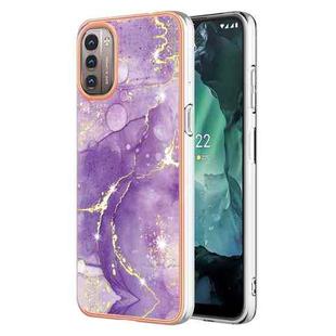 For Nokia G21 / G11 Electroplating Marble Pattern Dual-side IMD TPU Phone Case(Purple 002)
