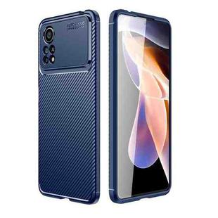 For Xiaomi Poco X4 Pro 5G Precise Hole Carbon Fiber Texture Shockproof TPU Phone Case(Blue)