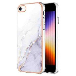 For iPhone SE 2022 / SE 2020 / 8 / 7 Electroplating Marble Pattern Dual-side IMD TPU Shockproof Phone Case(White 006)