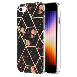 For iPhone SE 2022 / SE 2020 / 8 / 7 Electroplating Splicing Marble Flower Pattern TPU Shockproof Phone Case(Black Flower)