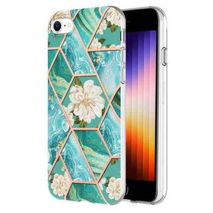 For iPhone SE 2022 / SE 2020 / 8 / 7 Electroplating Splicing Marble Flower Pattern TPU Shockproof Phone Case(Blue Flower)