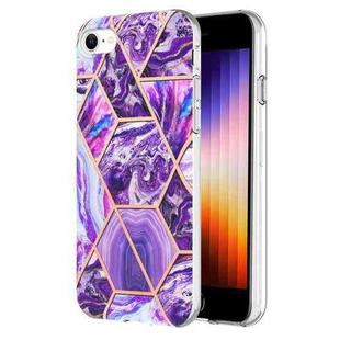 For iPhone SE 2022 / SE 2020 / 8 / 7 Electroplating Splicing Marble Flower Pattern Dual-side IMD TPU Shockproof Phone Case(Dark Purple)