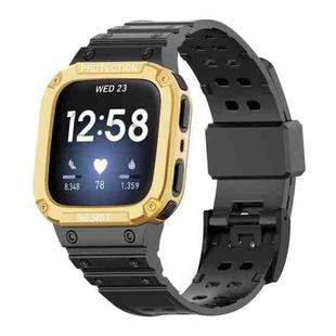 22mm Silicone Integrated Watch Band(Dark Black+Gold Frame)