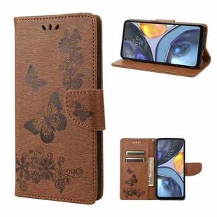 For Motorola Moto G22 Butterfly Embossed Horizontal Flip Leather Phone Case(Brown)