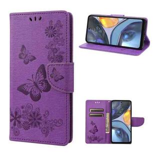 For Motorola Moto G22 Butterfly Embossed Horizontal Flip Leather Phone Case(Purple)