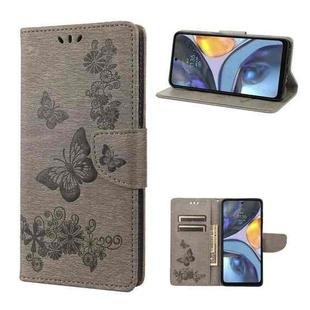 For Motorola Moto G22 Butterfly Embossed Horizontal Flip Leather Phone Case(Grey)