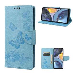 For Motorola Moto G22 Butterfly Embossed Horizontal Flip Leather Phone Case(Blue)