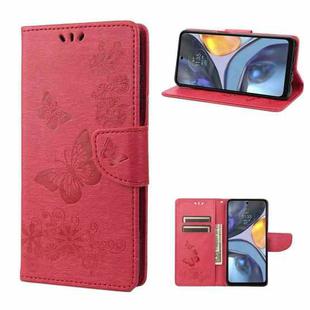 For Motorola Moto G22 Butterfly Embossed Horizontal Flip Leather Phone Case(Red)