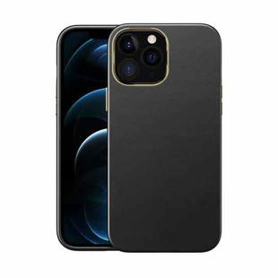 Electroplating Leather Texture PC + TPU Phone Case For iPhone 12 Pro Max(Black)