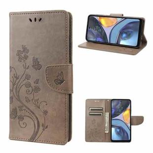 For Motorola Moto G22 Butterfly Flower Pattern Leather Phone Case(Grey)