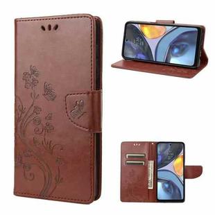 For Motorola Moto G22 Butterfly Flower Pattern Leather Phone Case(Brown)