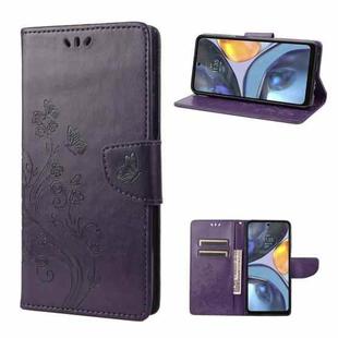 For Motorola Moto G22 Butterfly Flower Pattern Leather Phone Case(Deep Purple)