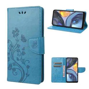 For Motorola Moto G22 Butterfly Flower Pattern Leather Phone Case(Blue)