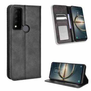For TCL 30V 5G Magnetic Buckle Retro Texture Leather Phone Case(Black)