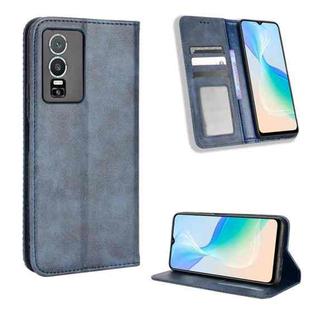 For vivo Y76 5G Magnetic Buckle Retro Texture Leather Phone Case(Blue)