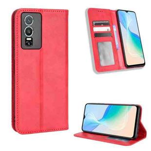 For vivo Y76 5G Magnetic Buckle Retro Texture Leather Phone Case(Red)