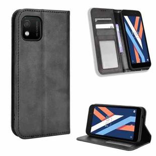 For Wiko Y52 Magnetic Buckle Retro Texture Leather Phone Case(Black)