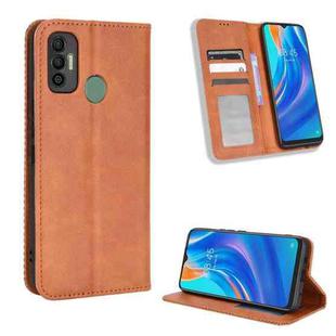 For Tecno Spark 7 Magnetic Buckle Retro Texture Leather Phone Case(Brown)