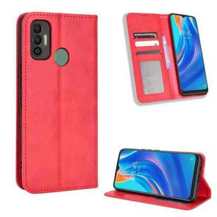 For Tecno Spark 7 Magnetic Buckle Retro Texture Leather Phone Case(Red)