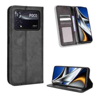 For Xiaomi Poco M4 Pro 4G Big Hole Magnetic Buckle Retro Texture Leather Phone Case(Black)