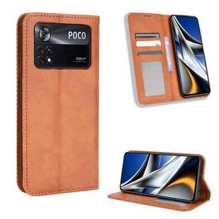 For Xiaomi Poco M4 Pro 4G Big Hole Magnetic Buckle Retro Texture Leather Phone Case(Brown)