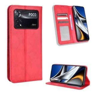 For Xiaomi Poco M4 Pro 4G Big Hole Magnetic Buckle Retro Texture Leather Phone Case(Red)