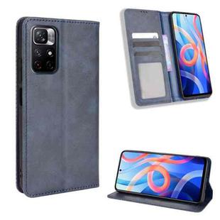 For Xiaomi Poco M4 Pro 5G Big Hole Magnetic Buckle Retro Texture Leather Phone Case(Blue)