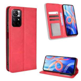 For Xiaomi Poco M4 Pro 5G Big Hole Magnetic Buckle Retro Texture Leather Phone Case(Red)