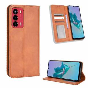 For ZTE Blade A72 / V40 Vita Magnetic Buckle Retro Texture Leather Phone Case(Brown)