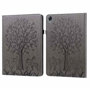 For OPPO Pad 11 inch Tree & Deer Pattern Pressed Printing Leather Tablet Case(Grey)