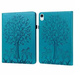 For iPad mini 6 Tree & Deer Pattern Pressed Printing Leather Tablet Case(Blue)