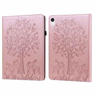 For iPad mini 6 Tree & Deer Pattern Pressed Printing Leather Tablet Case(Pink)