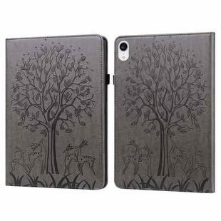 For iPad mini 6 Tree & Deer Pattern Pressed Printing Leather Tablet Case(Grey)