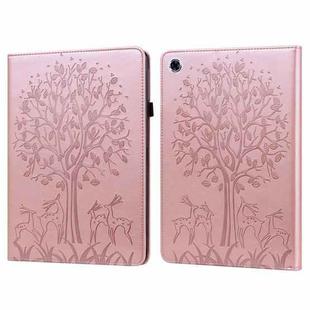 For Samsung Galaxy Tab A8 10.5 2021 SM-X200 / SM-X205 Tree & Deer Pattern Pressed Printing Leather Tablet Case(Pink)